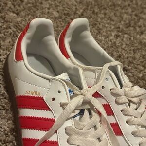 adidas White Sneakers with Red Stripes